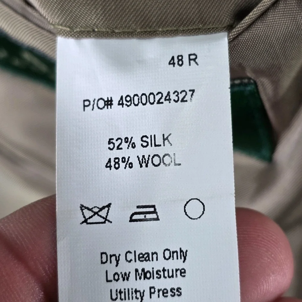 Lauren Ralph Lauren Men's Sport Coat Blazer Two Button Beige Plaid Silk Wool 48R